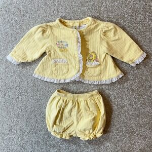 Vtg Sesame Street yellow Big Bird size 3/6m 3pc set lace trim infant outfit